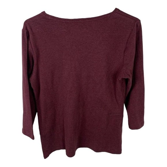 Chicos Top Womens Size 0 Long Sleeve Burgundy Soft Jersey Cotton Small - Picture 3 of 3